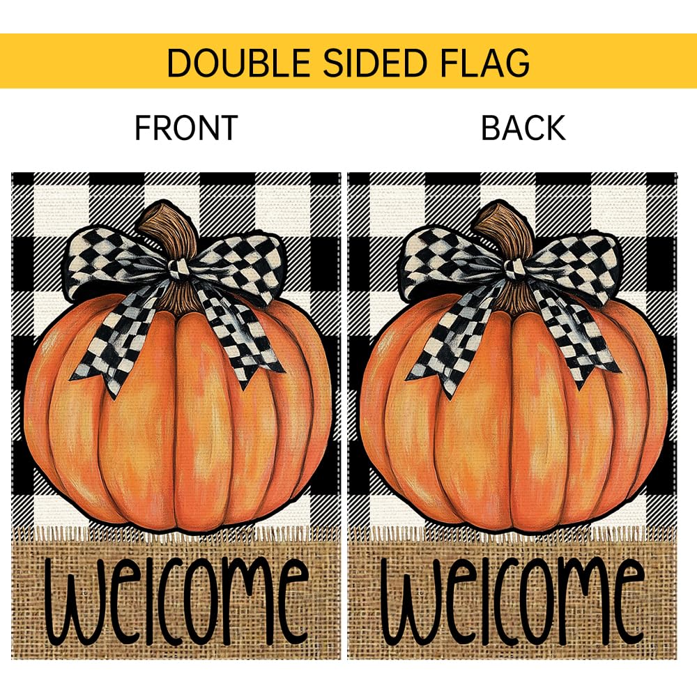 Lifestyle shot of RMXJKIIU garden flag with autumn leaves