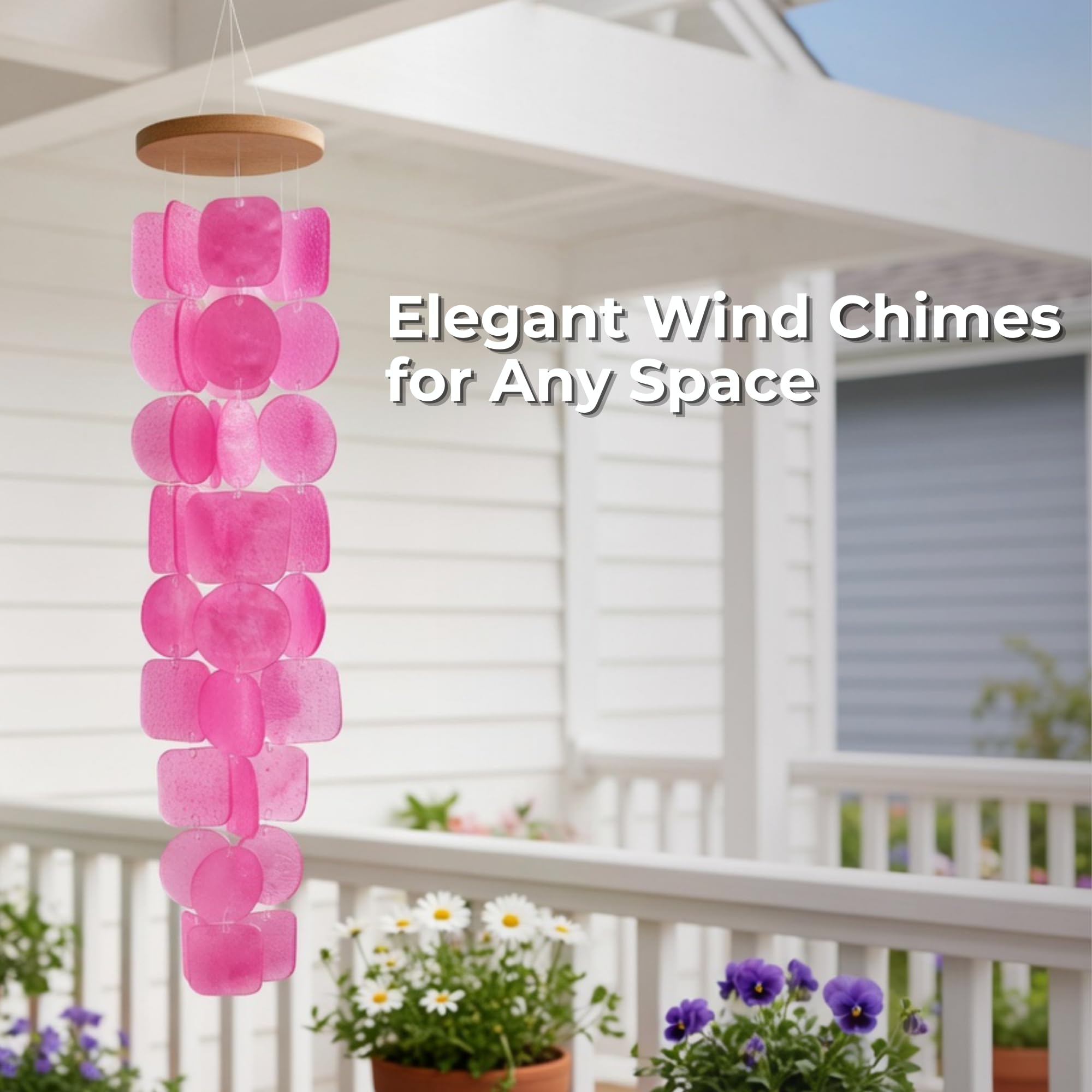Lifestyle shot of Solange & Frances Wind Chimes on a patio