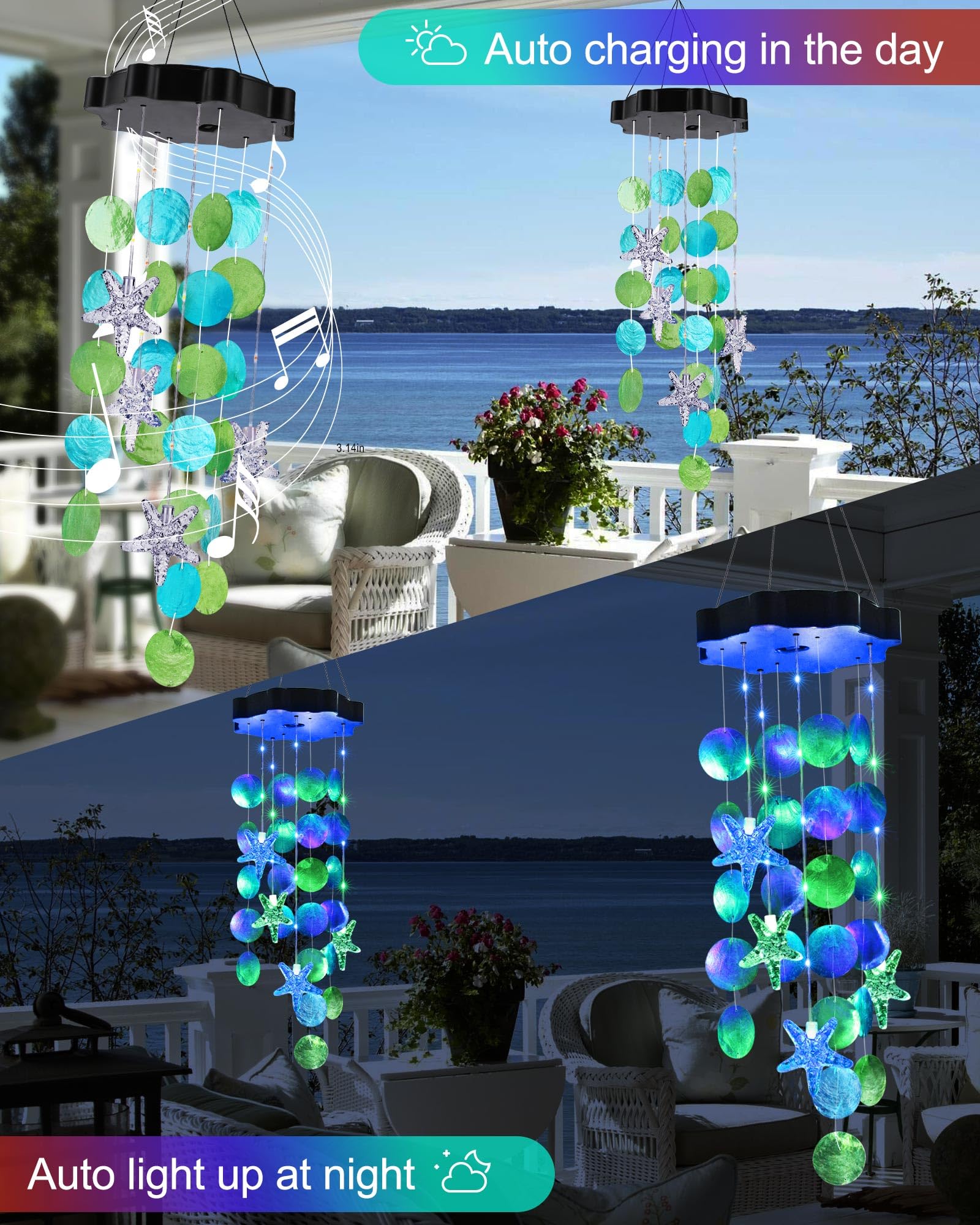 Lifestyle shot of Toodour Solar Wind Chimes in a garden