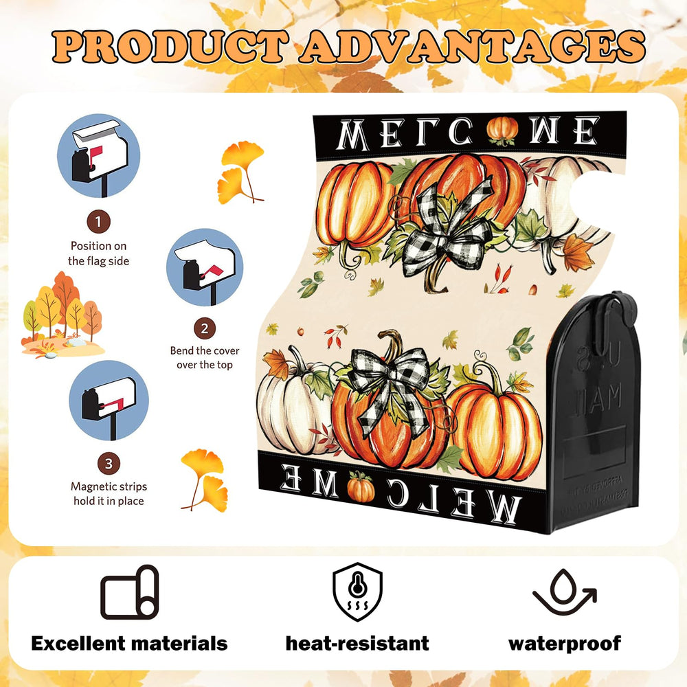 Lifestyle shot of VISSTREE mailbox cover in a fall garden setting