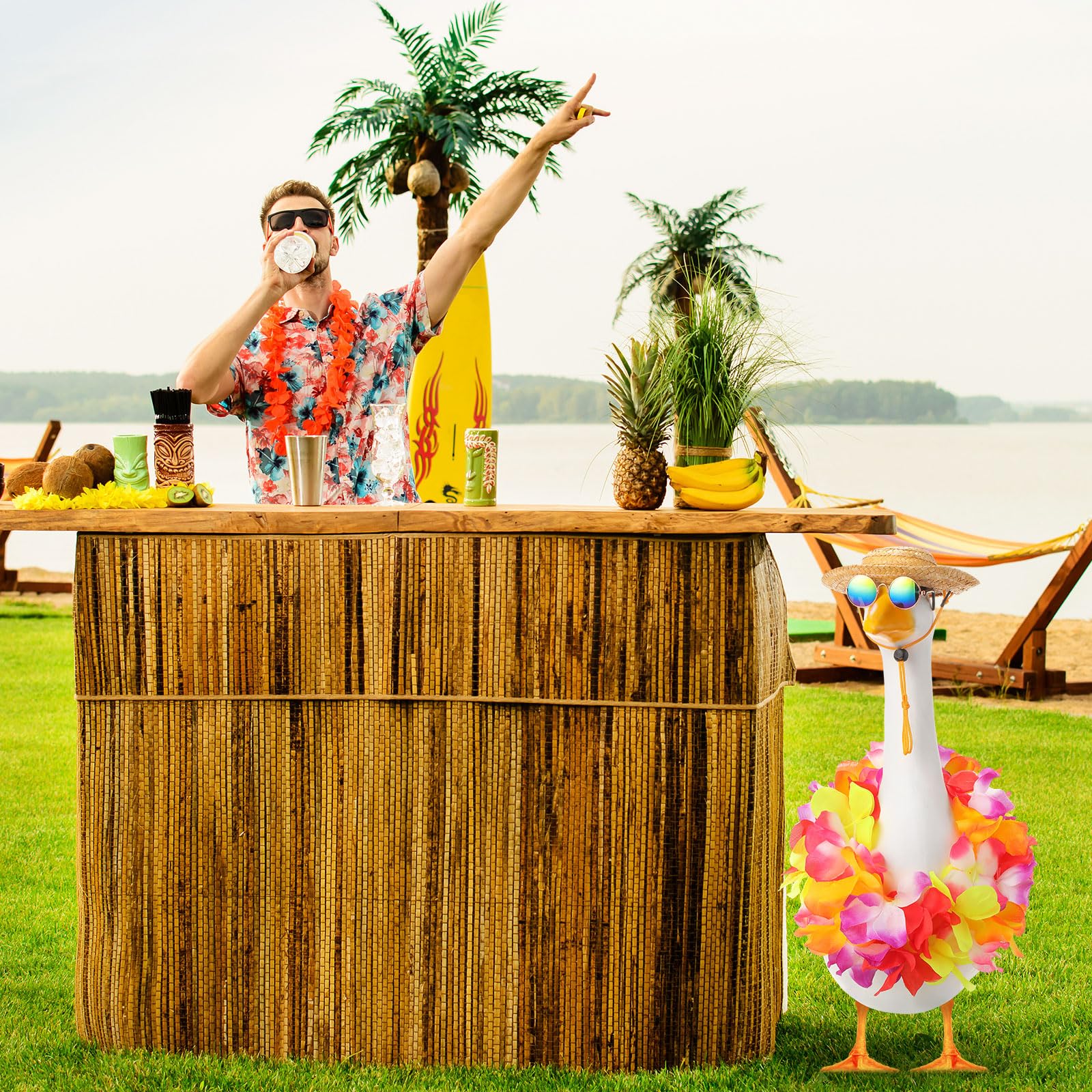 Lifestyle view of Hawaiian goose outfit in a garden setting