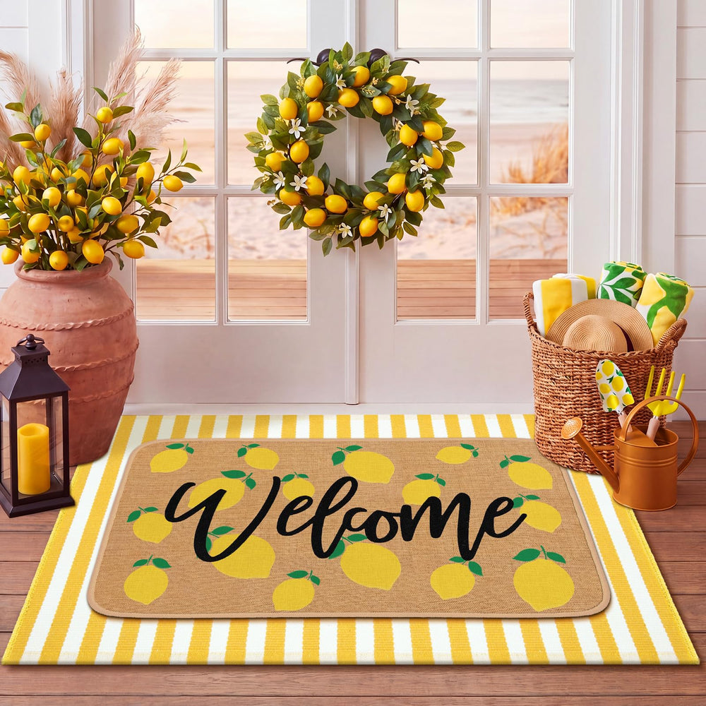 Lifestyle view of Tinideya mats at a welcoming porch entrance