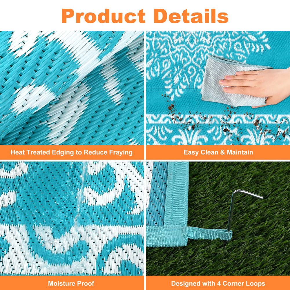 Lifestyle view of Yamaziot outdoor rug on a patio
