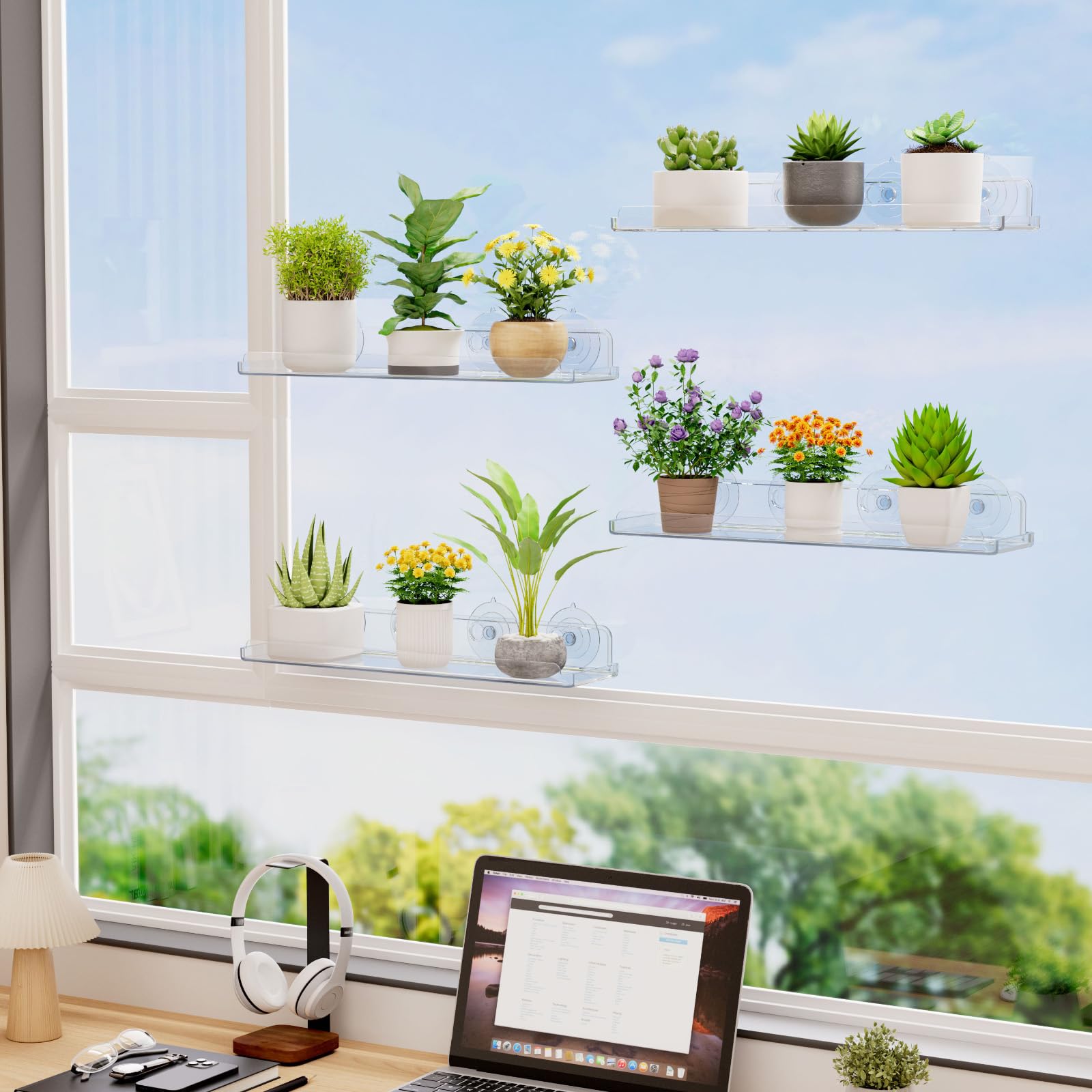 Lifewit Window Plant Shelf with plants displayed