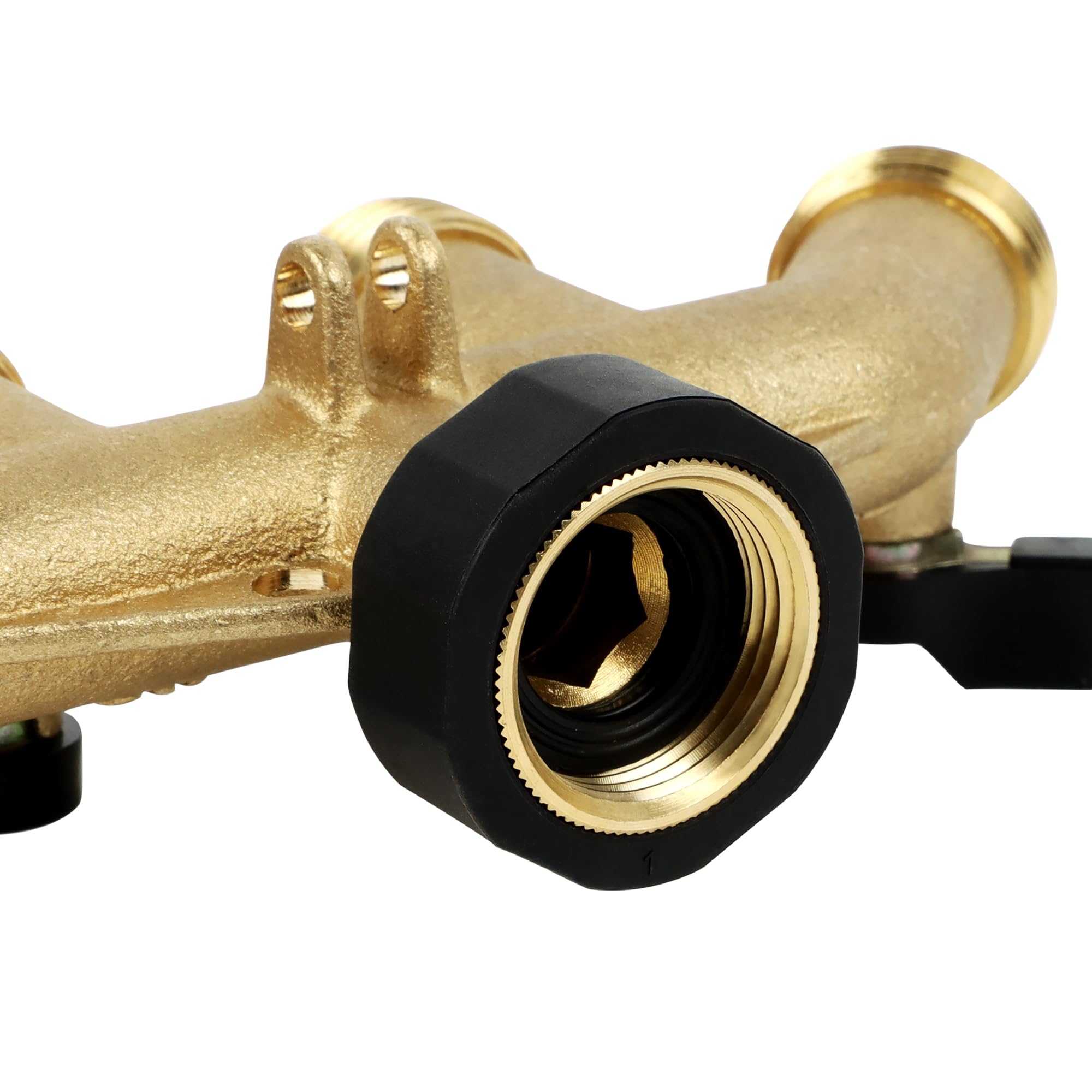 Lifynste 4 Way Brass Hose Splitter close-up of connection points