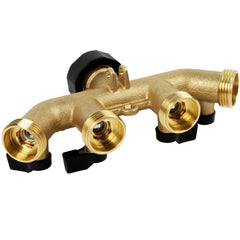 Lifynste 4 Way Brass Hose Splitter packaging with rubber gaskets