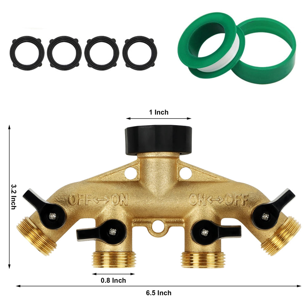 Lifynste 4 Way Brass Hose Splitter side view showing brass finish