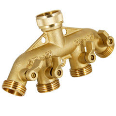 Lifynste 4 Way Brass Hose Splitter with rubber gaskets and seal tape