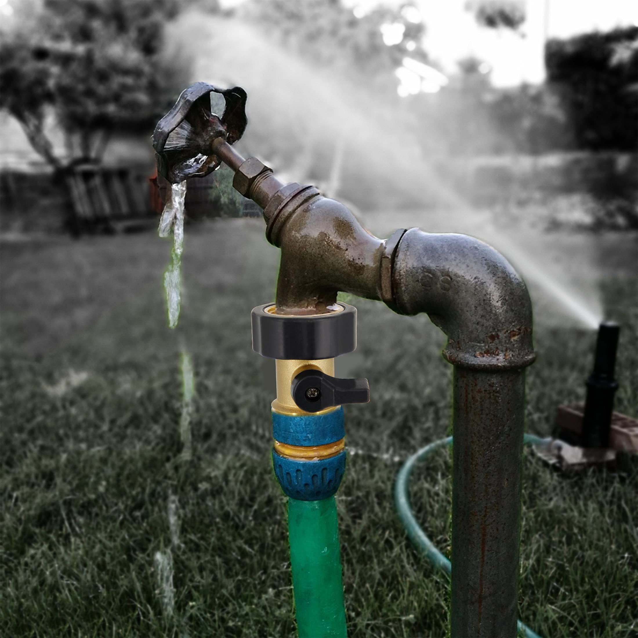 Lifynste Brass Shut Off Valve in use with garden hose