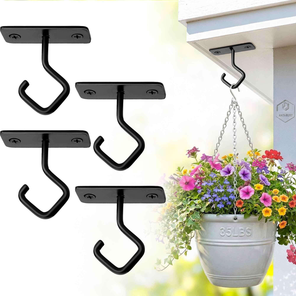 Lifyzoon Ceiling Hooks 4-Pack black metal front view