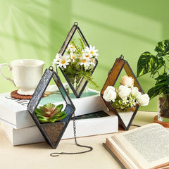 Light pink stained glass hanging planter with air plant