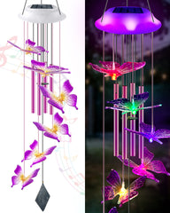 Lightalent Solar Butterfly Wind Chime front view showcasing purple butterflies