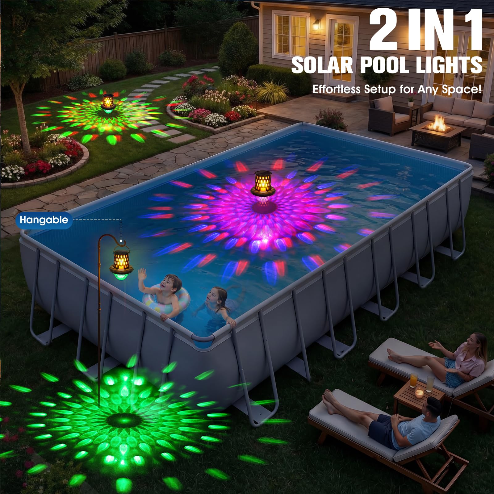 LightHacker pool lights floating among garden plants
