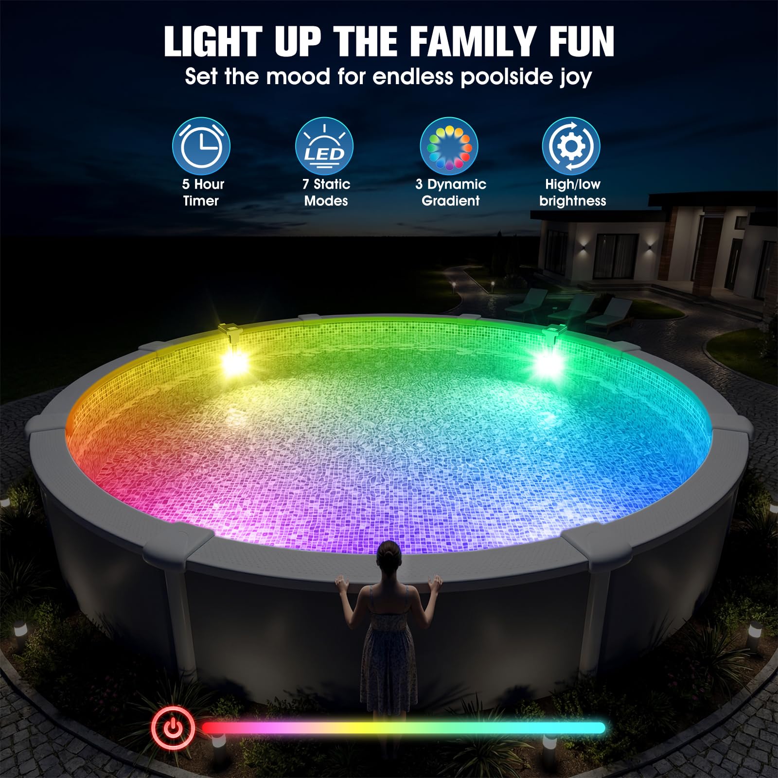 LightHacker Solar Pool Light illuminated at night