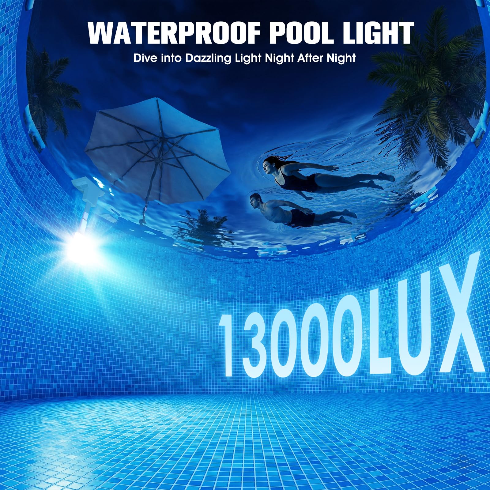 LightHacker Solar Pool Light with bright illumination at night