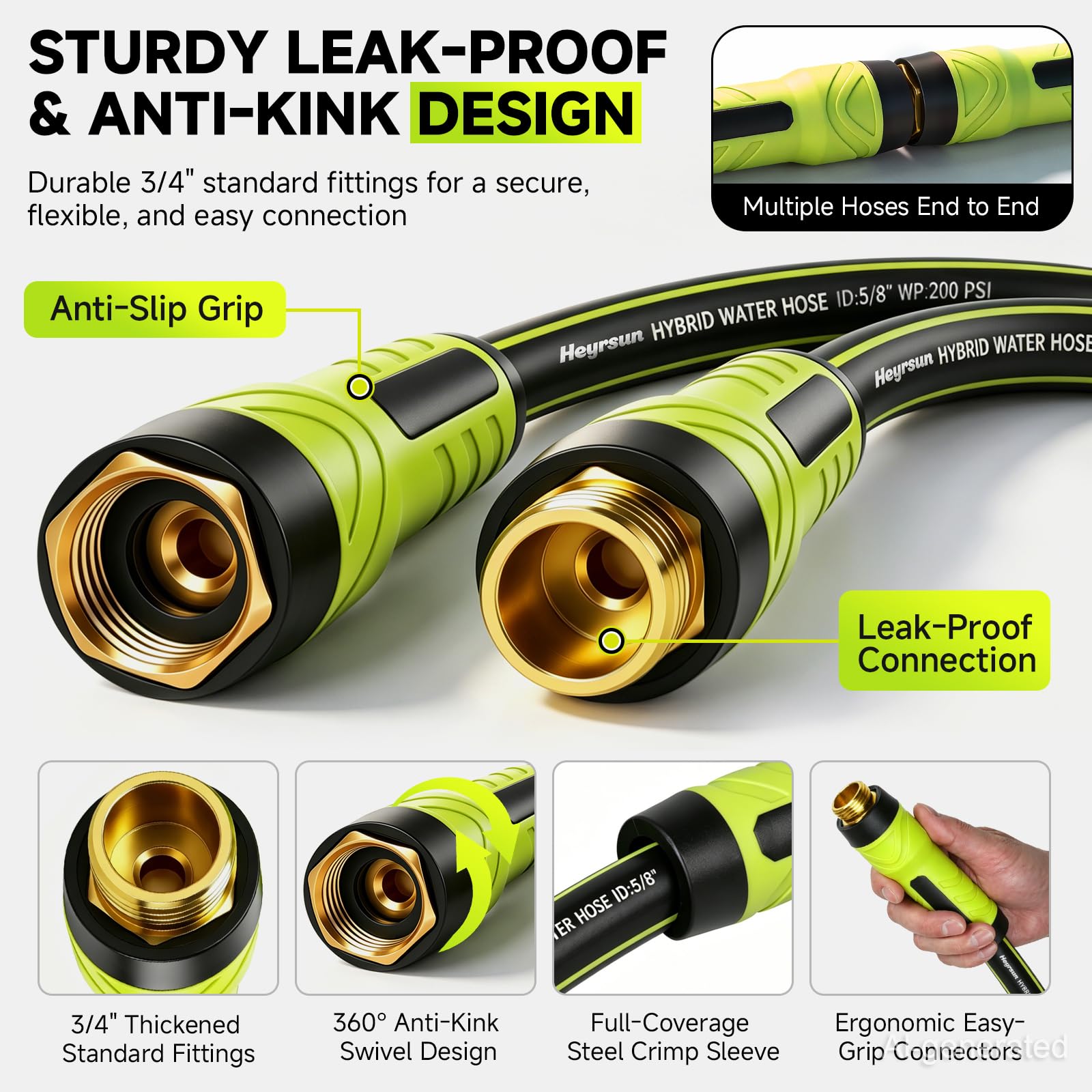 Lightweight HEYRSUN garden hose coiled for storage