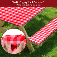 Lightweight picnic table cover folded in drawstring bag