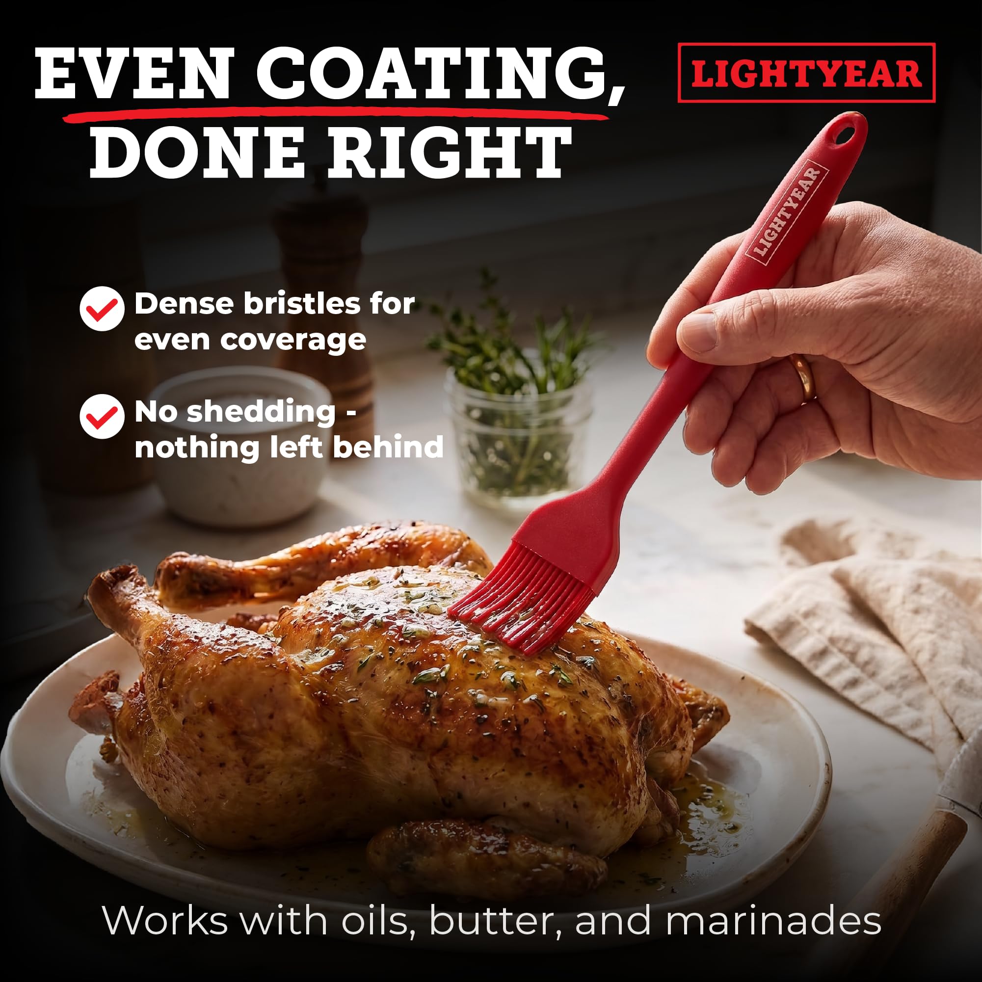Lightyear basting brush with a hanging hook for storage