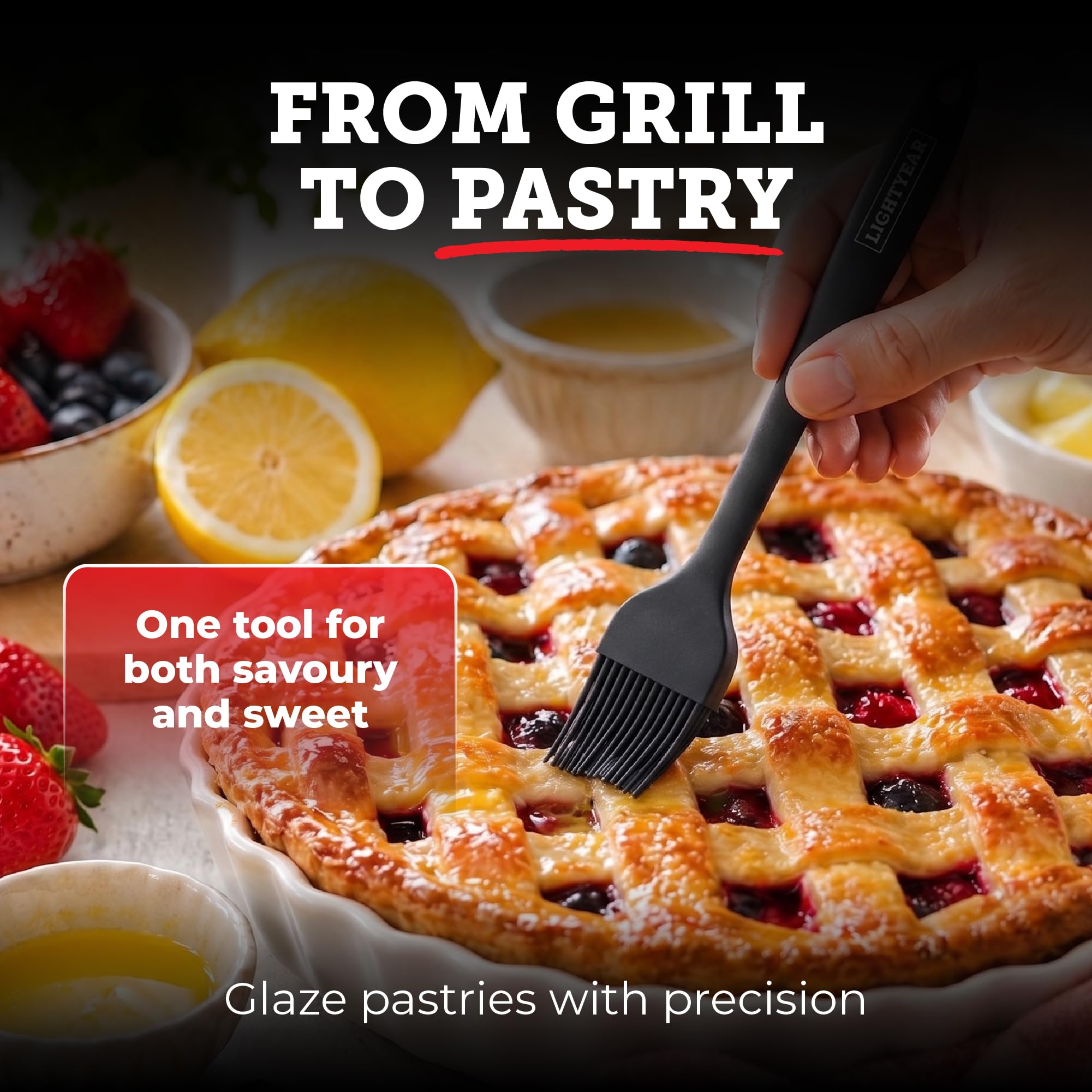Lightyear Silicone Basting Brush in use on grilled meat