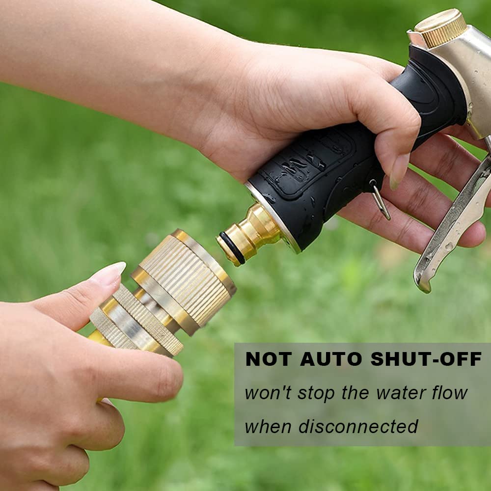 LIKAGE Brass Hose Quick Connect in use with a garden hose