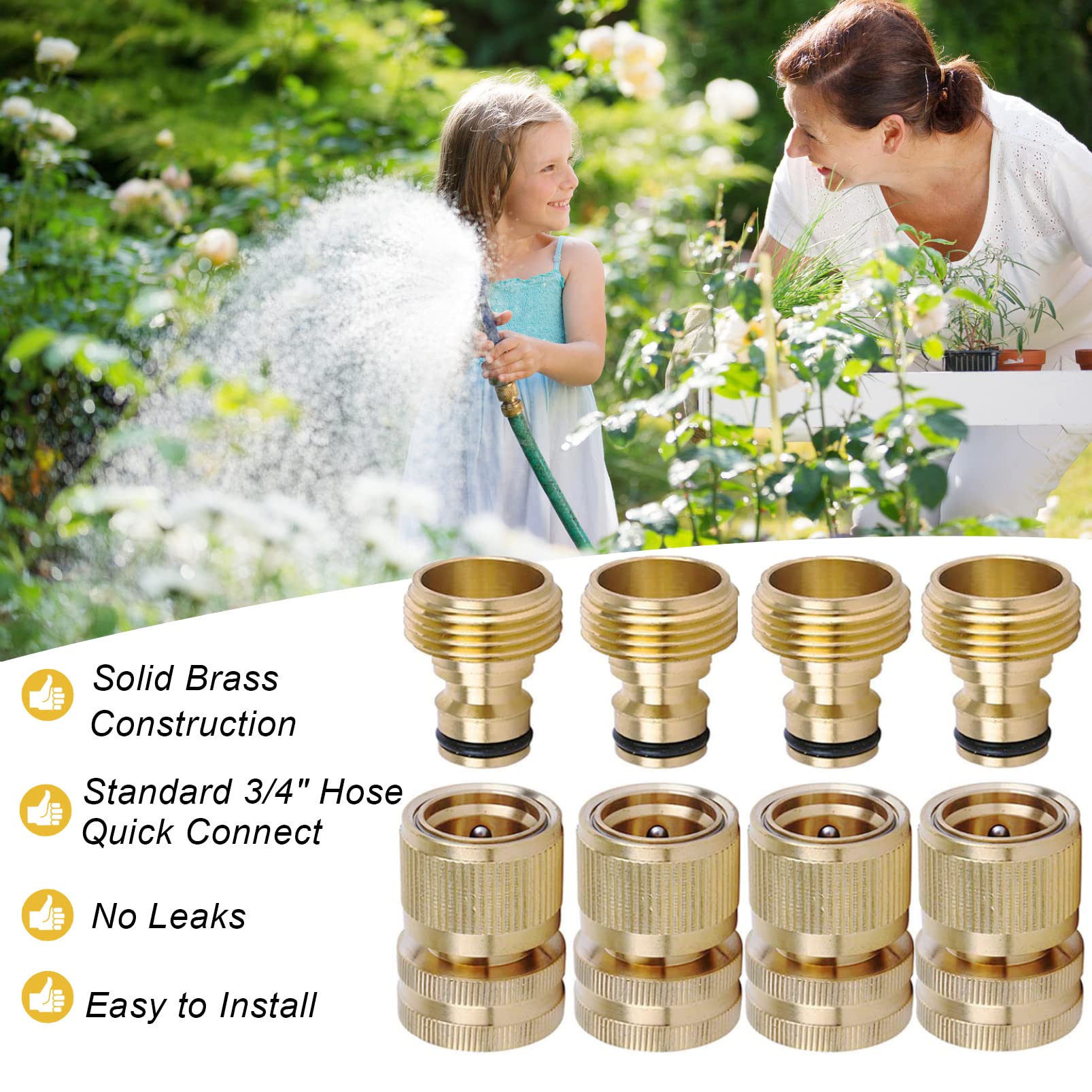 LIKAGE Brass Hose Quick Connect package contents including washers