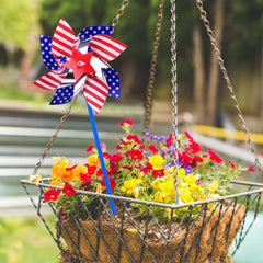 Likeny American flag pinwheels assembled in garden