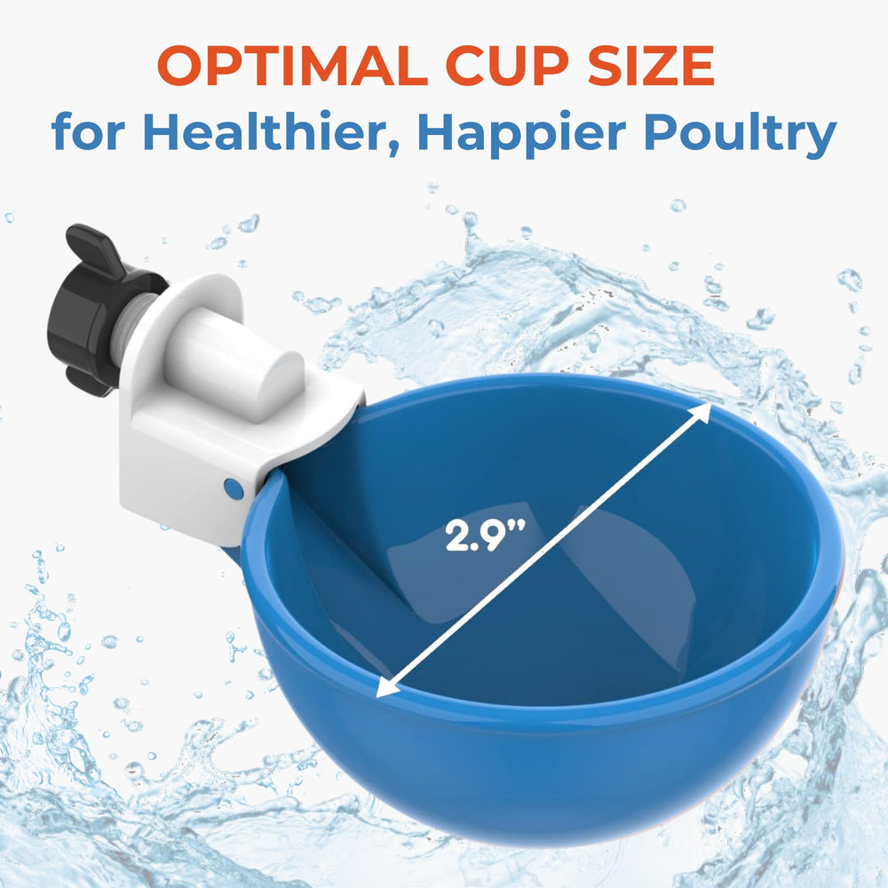 Lil'Clucker Automatic Chicken Waterer Cup in use with chickens