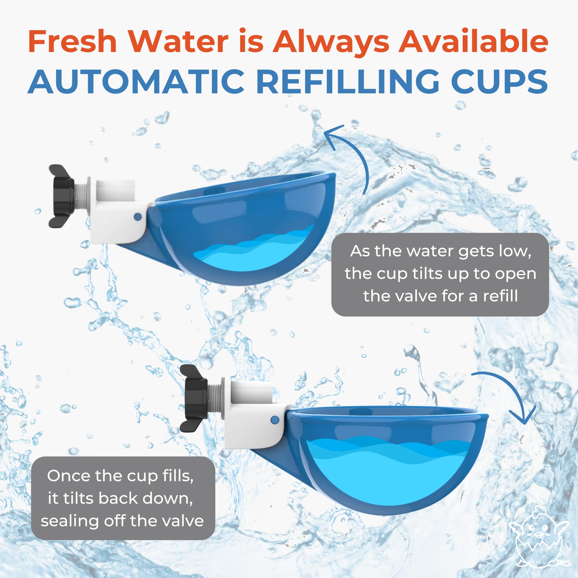 Lil'Clucker Automatic Chicken Waterer Cup side view, blue