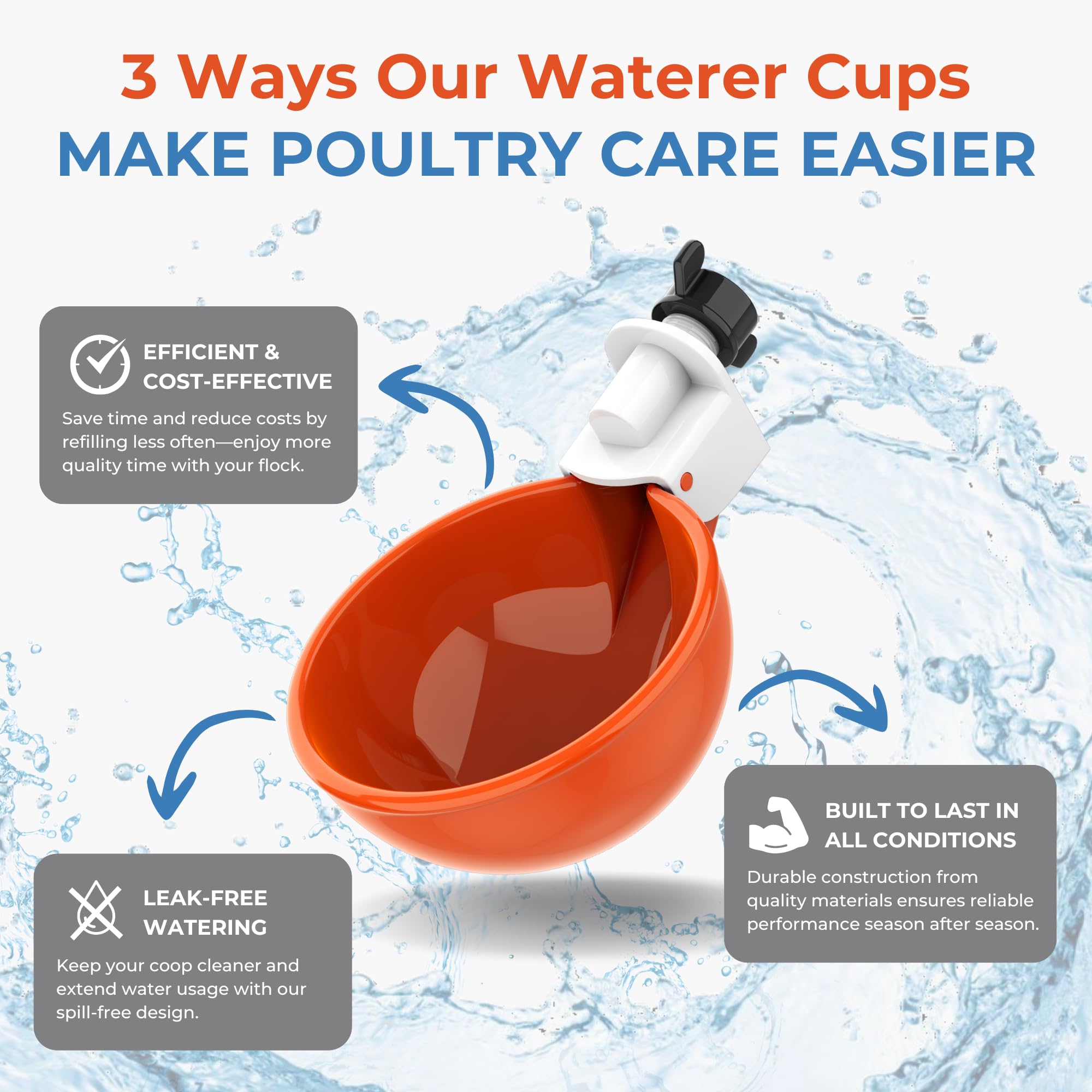 Lil'Clucker Automatic Chicken Waterer Cups displayed on a garden table