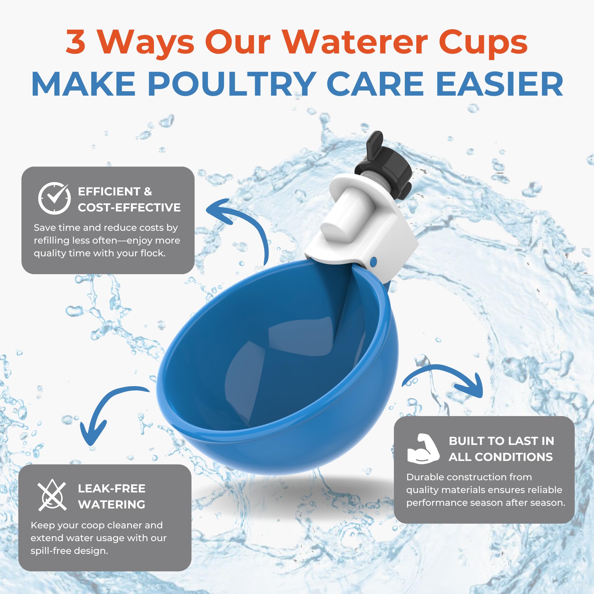 Lil'Clucker Automatic Chicken Waterer Cups displayed on a table