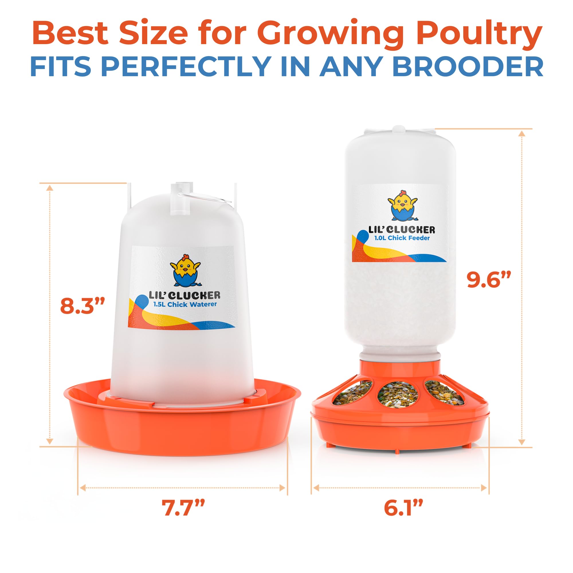 Lil'Clucker chick feeder and waterer set side view