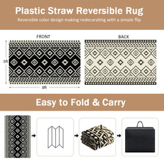 LILIOFFIC Outdoor Rug 5x8 ft black and beige lifestyle setup