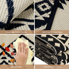 LILIOFFIC Outdoor Rug 5x8 ft underside showing reversible pattern