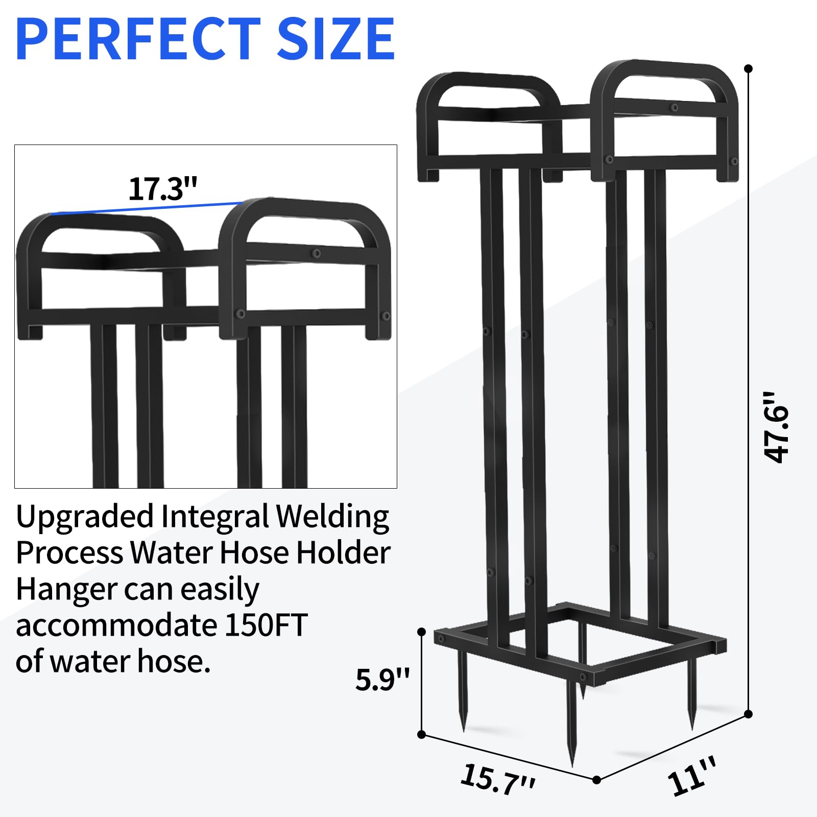 Lilybud Garden Hose Holder side view showing integrated hooks