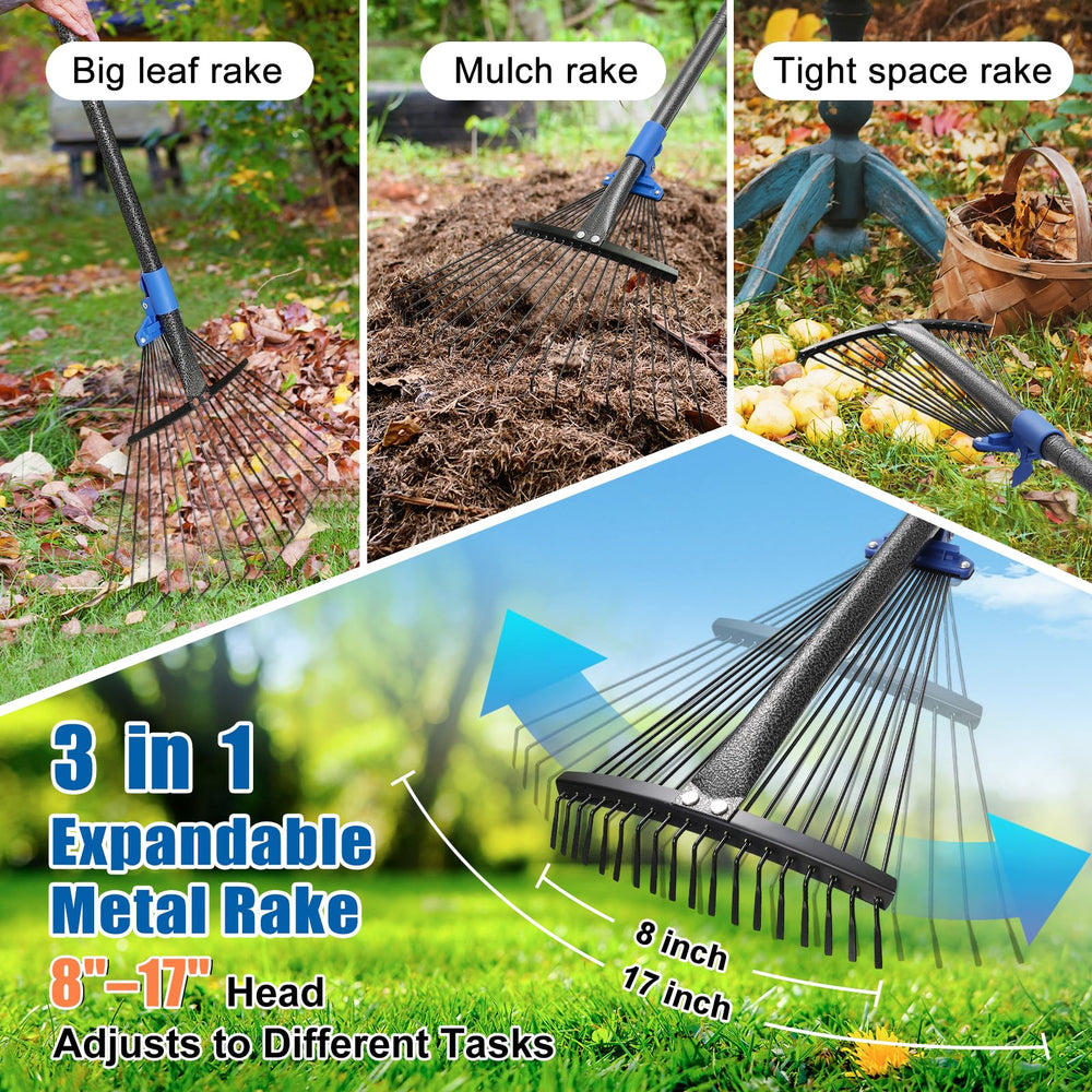 Lilyvane Adjustable Metal Leaf Rake collapsed for storage