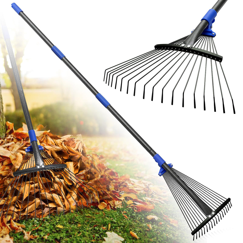 Lilyvane Adjustable Metal Leaf Rake front view with 8-17 inch head