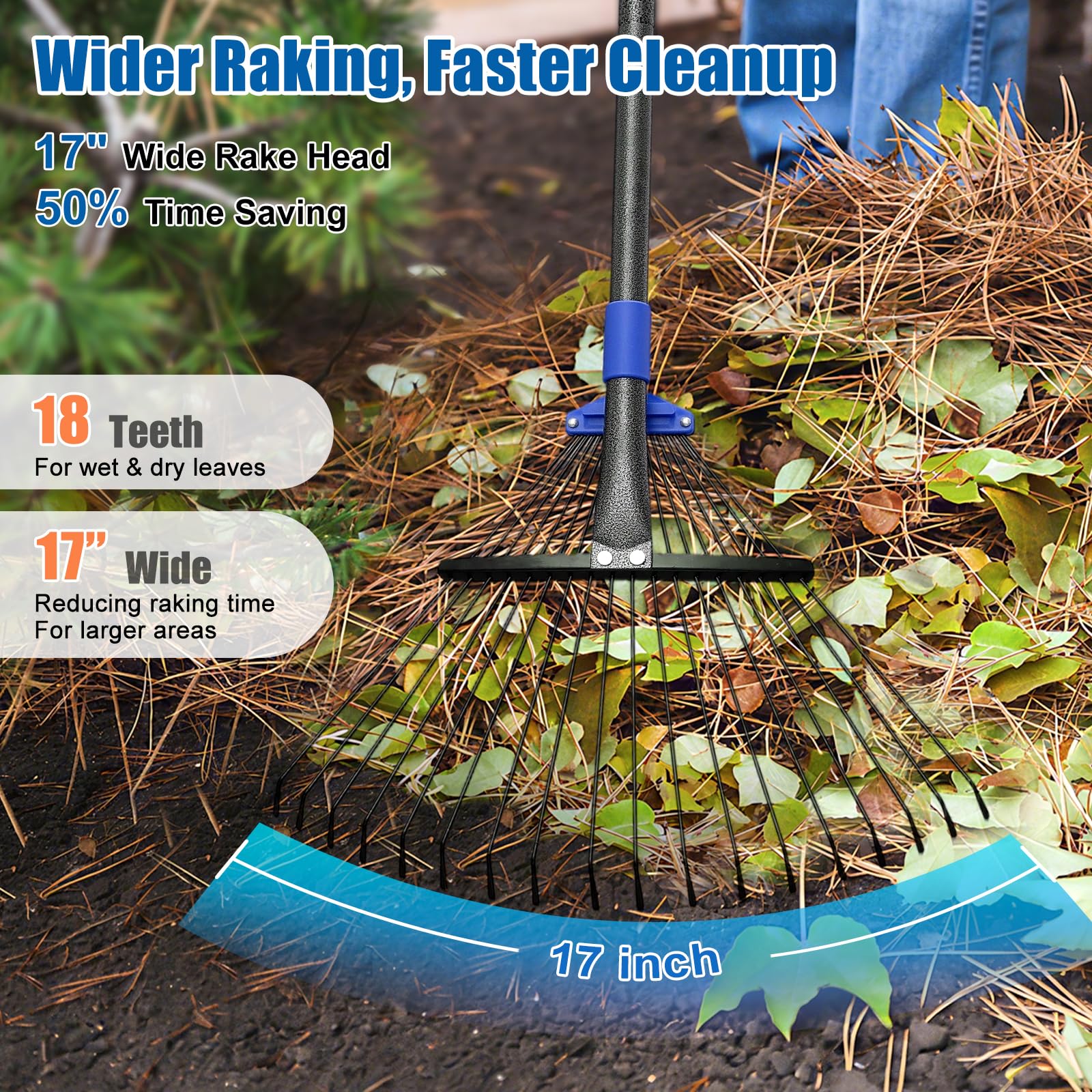 Lilyvane Adjustable Metal Leaf Rake with extended handle