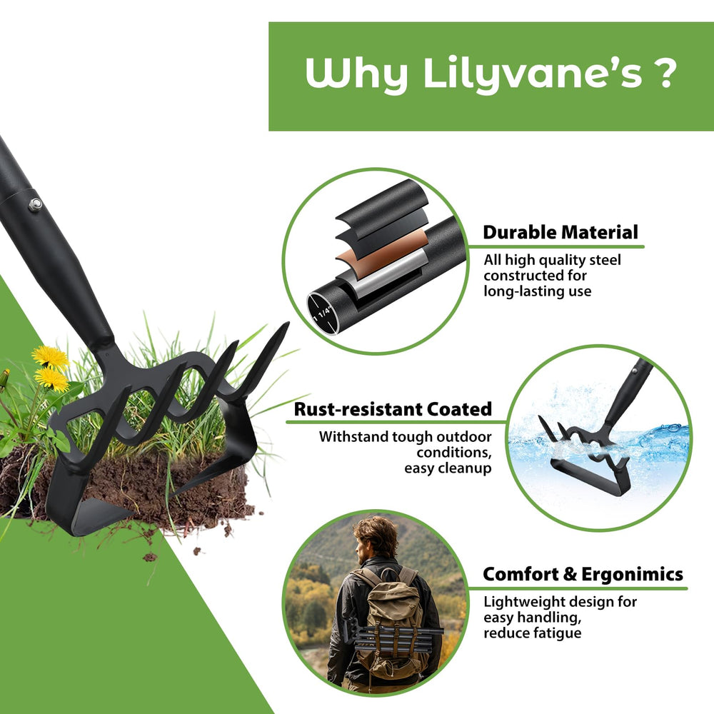 Lilyvane Garden Hoe on display with black metal finish