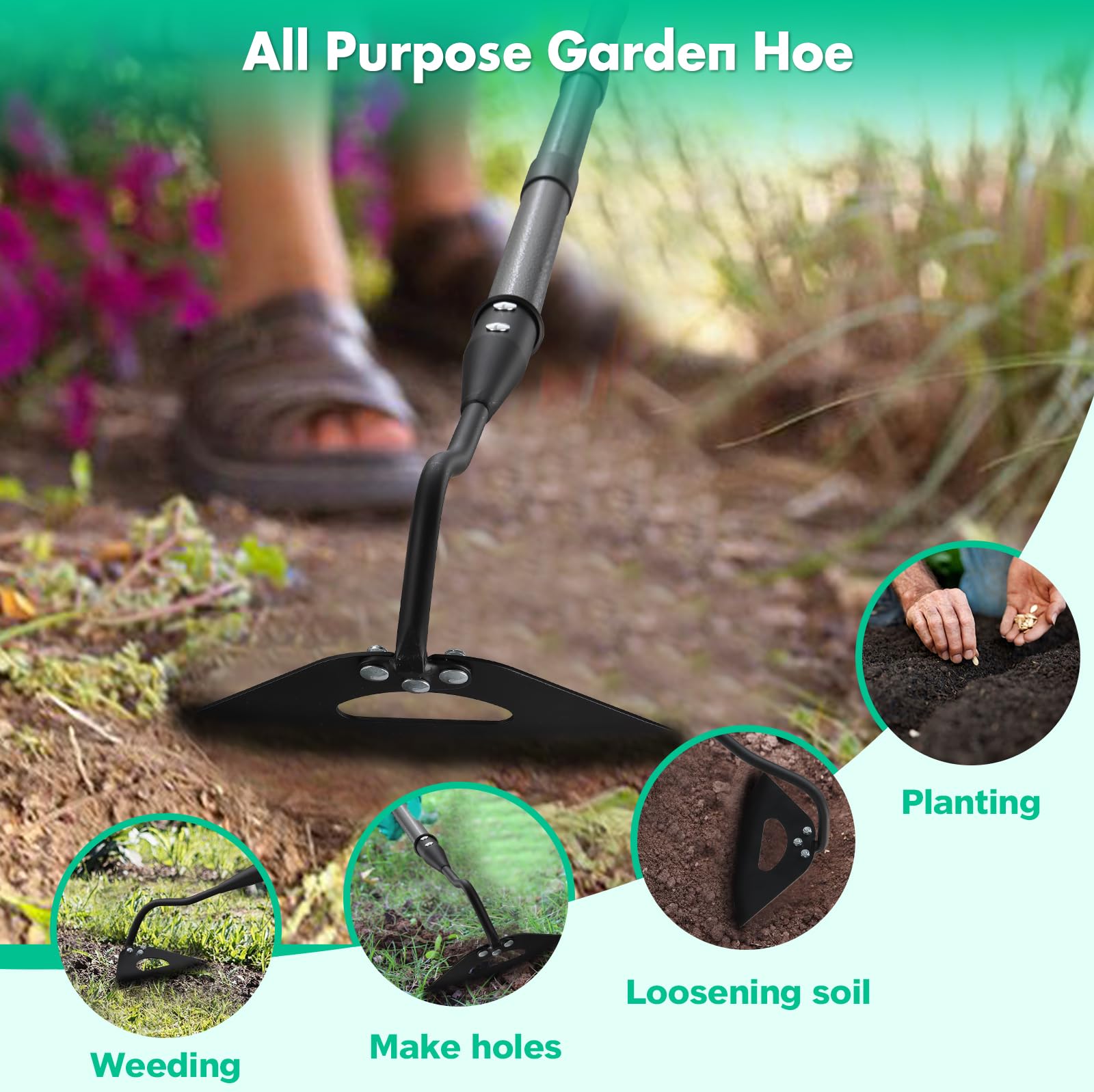 Lilyvane garden hoe showing wide edge and pointed corners