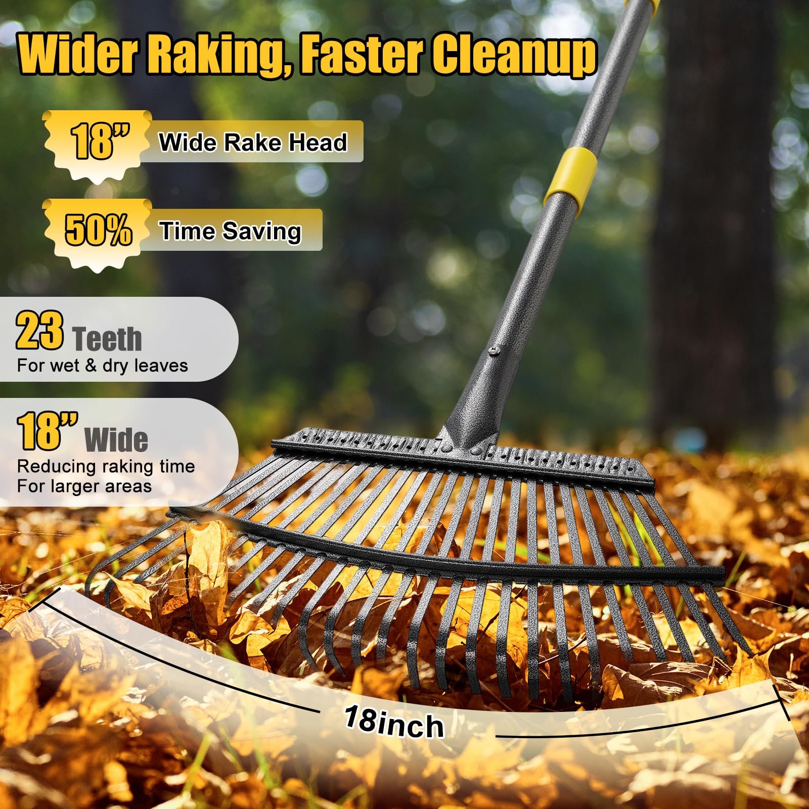 Lilyvane Garden Rake showing 18” wide metal head