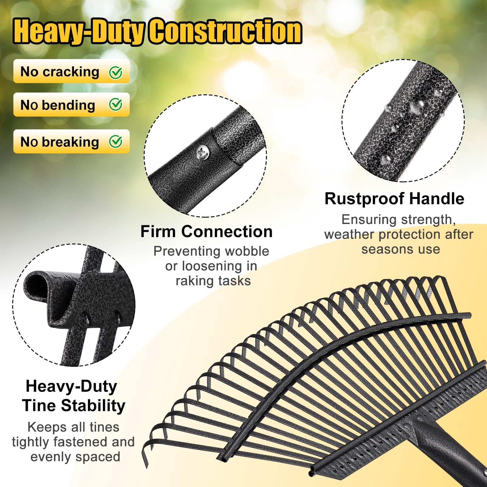 Lilyvane Garden Rake with 25 metal tines close-up
