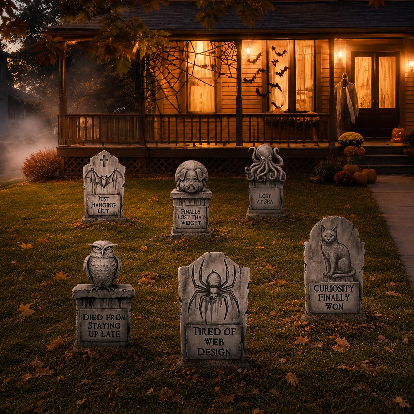 LimBridge Halloween decorations in an outdoor yard setting