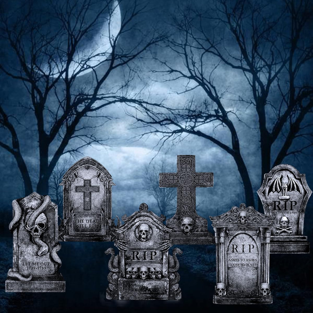 LimBridge Halloween tombstones in a spooky outdoor display