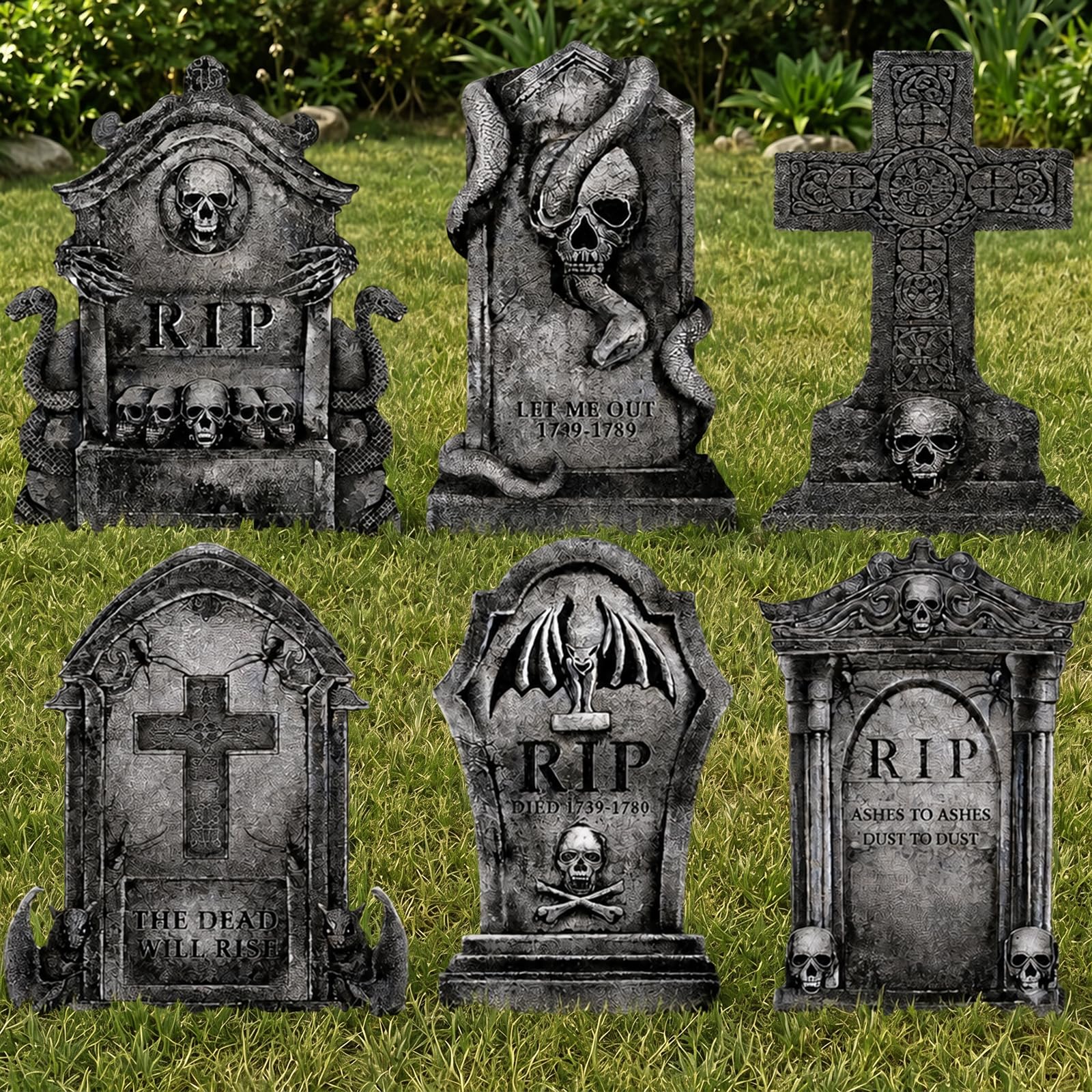 LimBridge Halloween tombstones set with 6 large gravestones