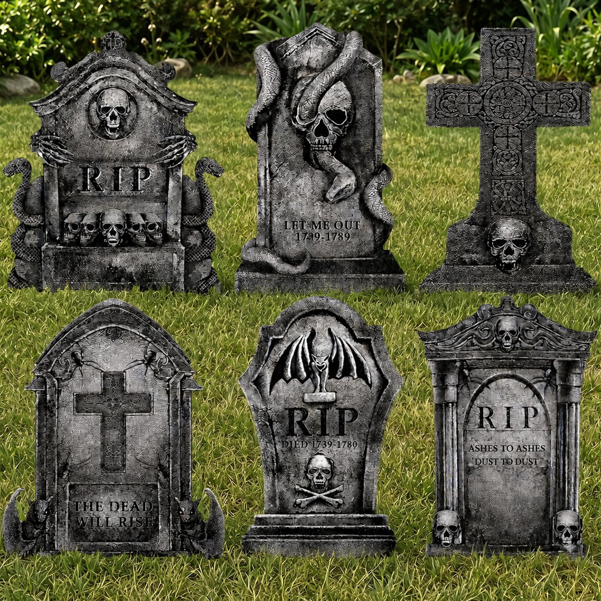 LimBridge Halloween tombstones set with 6 large gravestones