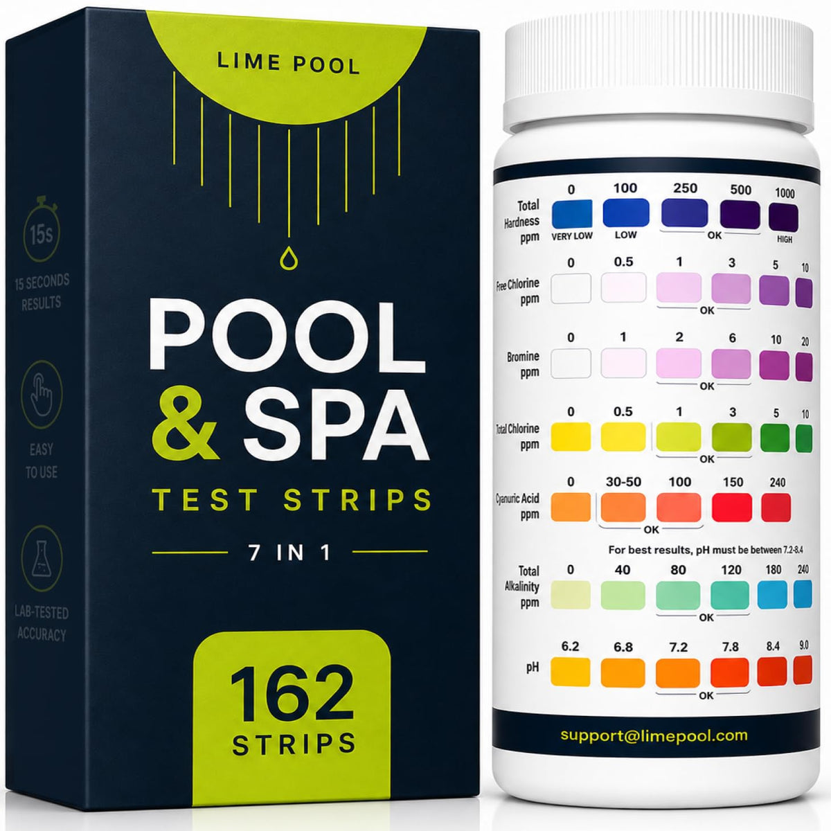 LIME POOL 7-Way Pool Test Strips pack front view