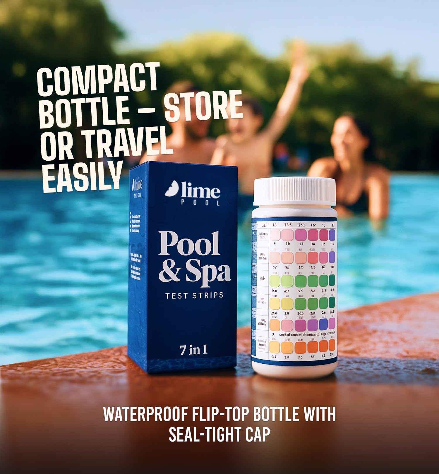 LIME POOL test strips usage instructions on bottle