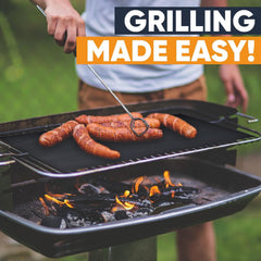 Linda's Essentials BBQ Grill Mat on a grill with food cooking