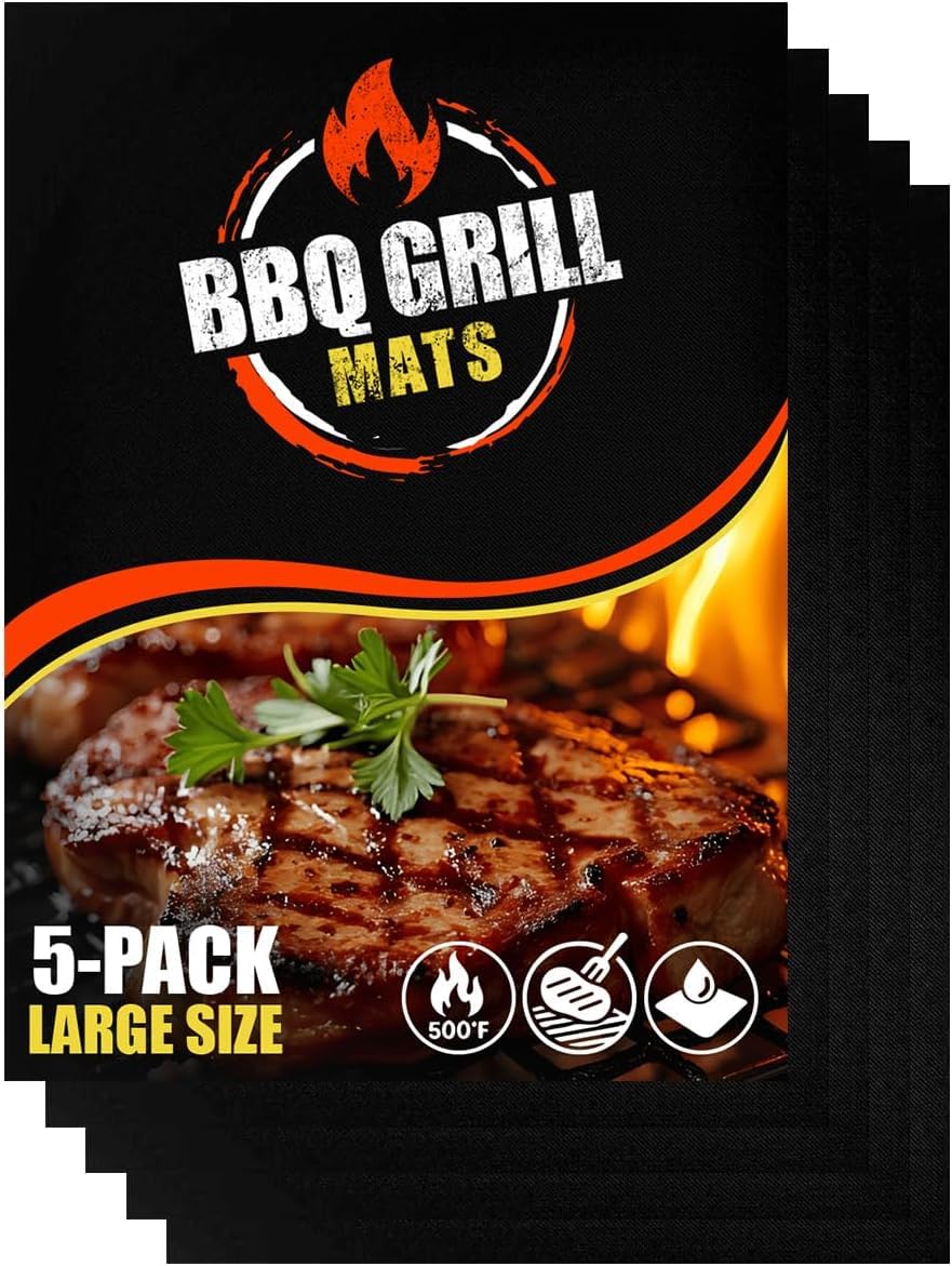 Linda's Essentials BBQ Grill Mats, pack of 5, black