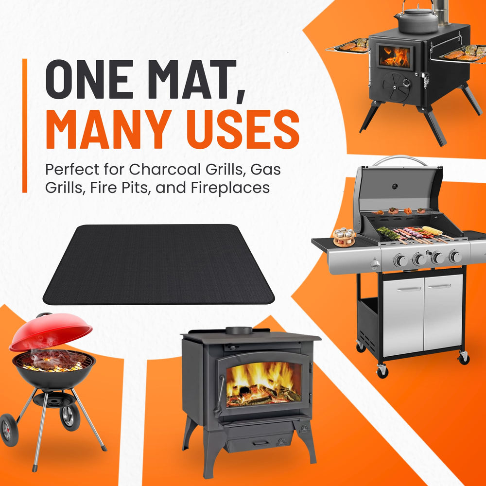 Linda's Essentials Under Grill Mat 60 x 40 inch black on a patio